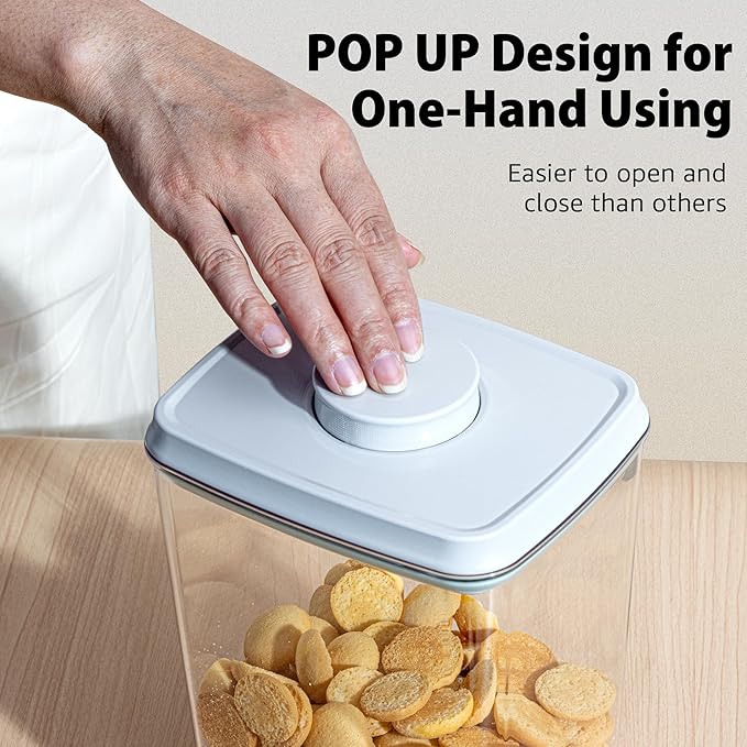 Uamector Pop Container Sets, 8-Piece Airtight Food Storage Containers, BPA-Free Air Tight Stackable Dry Cereal Container, Pantry Organization and Storage Cereal Snack Sugar Coffee