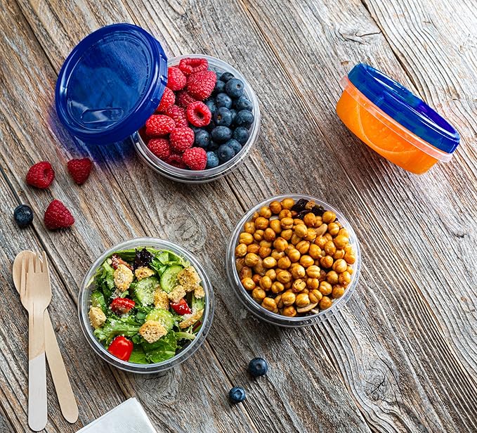 Twist Top Deli Containers Food Storage Containers Blue Screw on Lid Reusable Stackable Leakproof Airtight, pack of 10-8 oz containers
