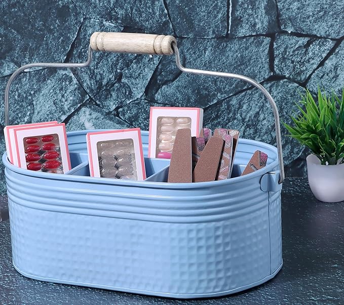 Alpha Living Home - Silverware Caddy, Utensil Holder with Handle, Galvanized Flatware Organizer for Kitchen, Countertop, Dining Table, BBQ, Picnic, Party, Farmhouse, Rustic Decor – Arctic