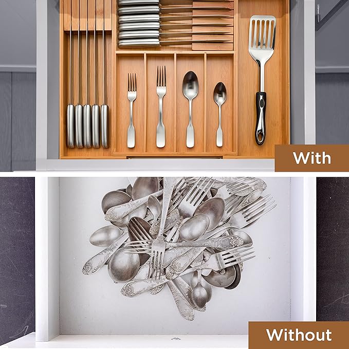 Bambüsi Drawer Organizer - Expandable Kitchen for Utensils, Cutlery, and Silverware (Utensils Utensil)