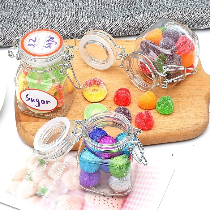 Brajttt 4 oz Spice Jars with Labels,25 Pack Small Glass Jars with Lids,Small Glass Containers with Airtight Hinged Lid for Home Kitchen, Arts & Crafts Projects, Spices, Decoration, Snack Foods