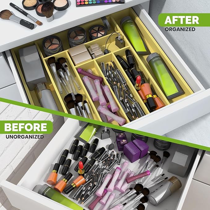Utopia Kitchen Silverware Organizer, Expandable Bamboo Utensil Drawer Organizer, Kitchen Drawer Organizer, Silverware Organizer for Cutlery, Utensils, Flatware Holder (6-8 Slots, Yellow) Pack of 1