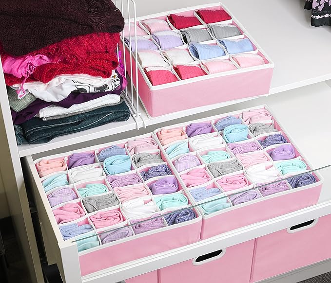 Simple Houseware Sock Drawer Organizer for Dresser/Closet/Bedroom, 3 Pack, Pink