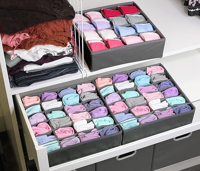 Simple Houseware Sock Drawer Organizer for Dresser/Closet/Bedroom, 3 Pack, Dark Gray