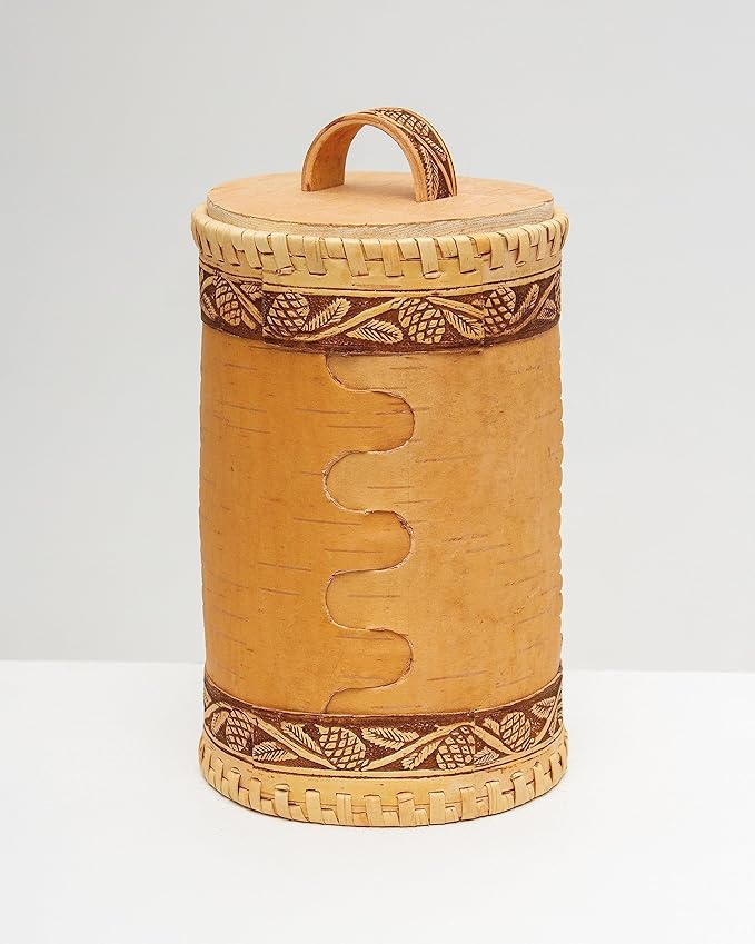 Wooden Kitchen Jar, Birch Bark Canister, Farmhouse Style Wood Container, Tall Round Storage Box Squirrel, D 4,7"(12cm), H 7,9"(20cm)