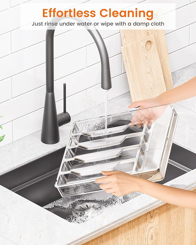 Flatware Organizer for Drawer Silverware Tray, Adjustable Food Grade Utensil Organizer Cutlery Holder for Kitchen Drawer, Heavy-Duty Plastic Storage for Spoons Forks Knives, Large, Clear