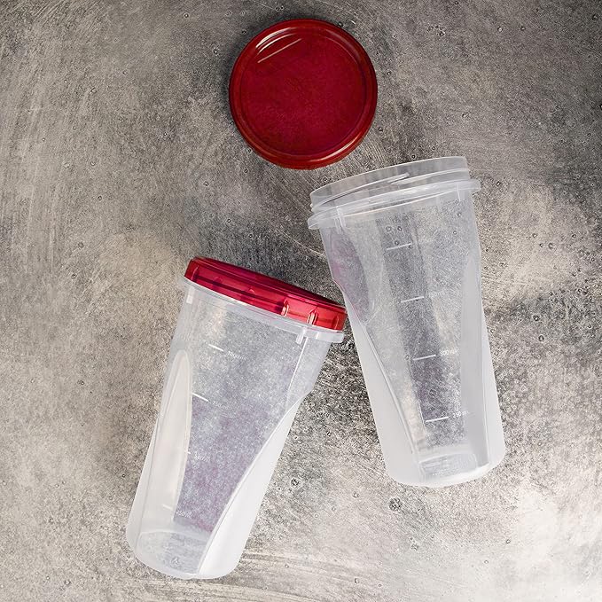 PLASTICPRO 48 Ounce Twist Top Deli Containers Clear bottom With Red Top Twist on Lids Reusable, Stackable, Food Storage Freezer Container Pack of 4