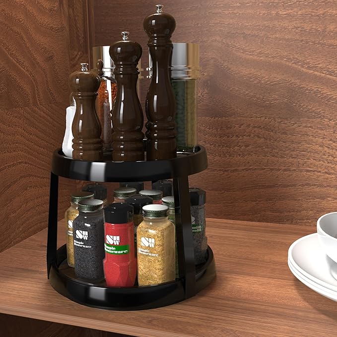 Simple Houseware 2 Tier Turntable Lazy Susan Multifunctional Organizer, Rustic Brown