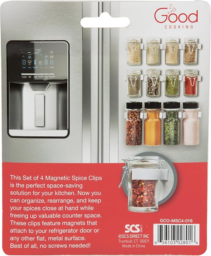Good Cooking Magnetic Spice Rack Gripper Clips- Set of 4 Universal Spice Jar Clips - Easily Organize and Reorganize Dispensers- No Screws Needed