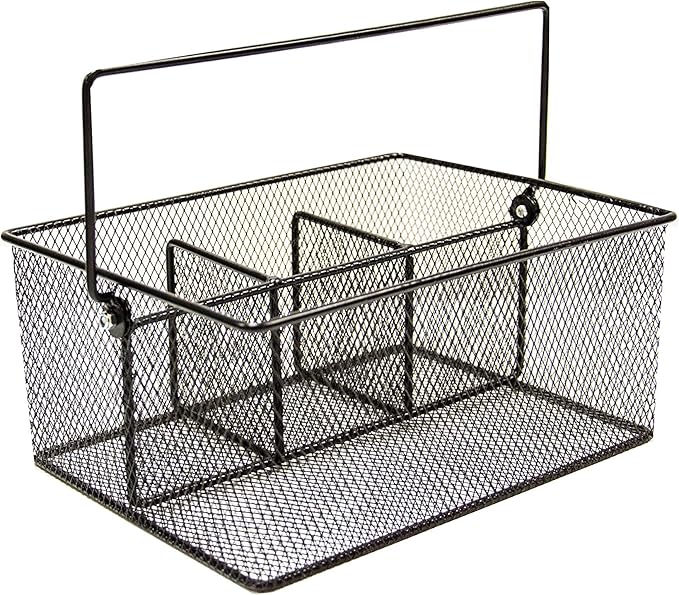 Utensil Caddy -Silverware Caddy for Parties, Spoon Holder, Buffet Organizer for Condiments, Napkin, Forks, Knives -Stainless Steel Flatware Caddy for Home, Picnics or Entertaining Evens (Black)