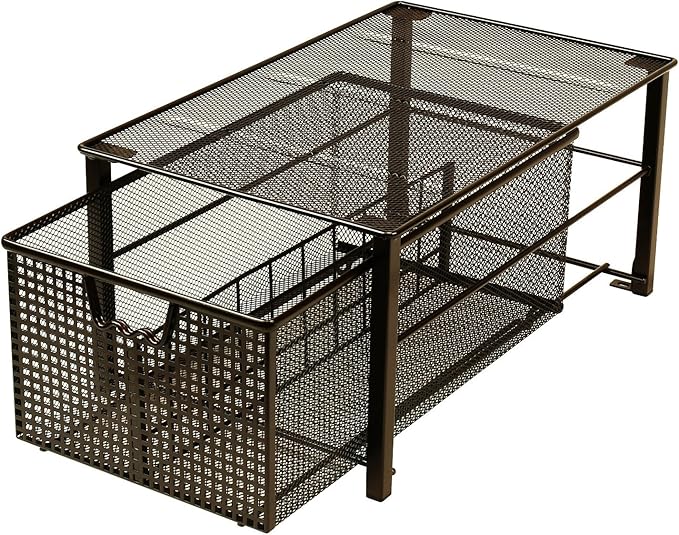 Deco Brothers Stackable Pull Out Cabinet Sliding Basket with Dividers, Large, Bronze