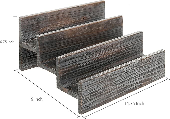 MyGift Rustic Torched Wood Spice Jar Organizer Rack with 3 Tier Stair Design, Kitchen Countertop Seasoning and Condiment Storage Display Shelf
