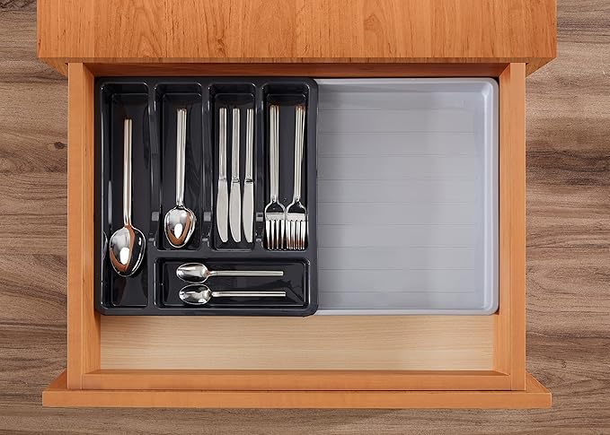 RoyalHouse Premium Cutlery Drawer Organizer, Expandable Utensil Holder And Organizer, 6-Compartments, Compact BPA-Free Plastic Storage for Spoons Forks Knives, Silverware Organizer