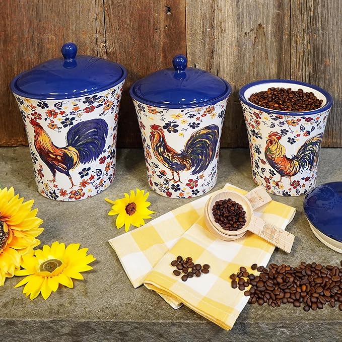 Certified International Morning Rooster Set of 3 Canisters: 54 oz., 64 oz.,92 oz.