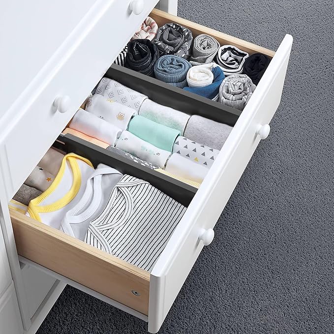 Utoplike 4 pcs Bamboo Kitchen Drawer Dividers Large, Adjustable Black Drawer Organizers, Spring Loaded, Works in Kitchen, Dresser, Bathroom, Bedroom, Drawer, Desk