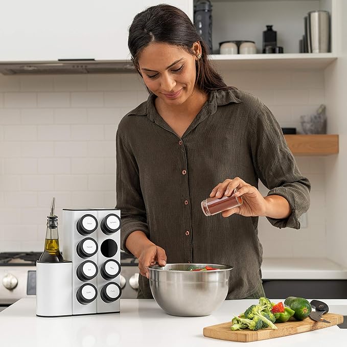 Prepdeck Chef Caddy Spice Rack - Seasoning & Oil Organizer - Spice Labels & Blank Labels, Kitchen Counter Organization and Storage (Base)