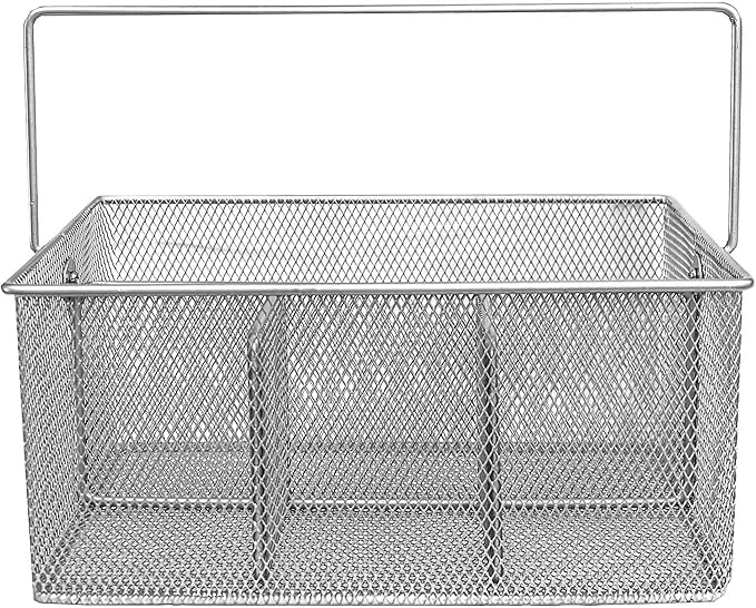 Utensil Caddy - Silverware Caddy for Parties, Spoon Holder, Buffet Organizer for Condiments, Napkin, Forks, Knives - Stainless Steel Flatware Caddy for Home, (Silver)