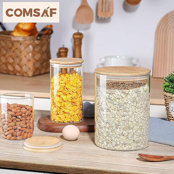 ComSaf Glass Jar with Airtight Lid (102 oz/3 liter), Large Glass Coffee Storage Container with Lid, Clear Glass Food Canister for Kithen Storage, Wide Mouth Easy Access