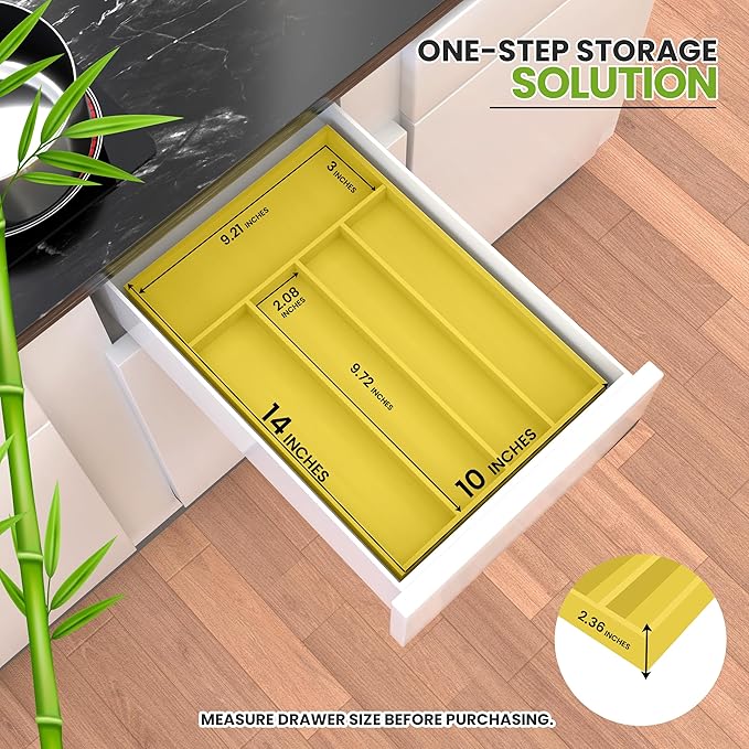 Utopia Kitchen Silverware Organizer, Bamboo Utensil Drawer Organizer for Cutlery, Utensils & Flatware (5 Compartment, Yellow) Pack of 1