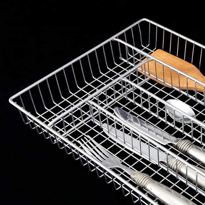 5-Compartment Chrome Wire Cutlery Tray β Durable Utensil & Drawer Organizer for Kitchen & Office Supplies