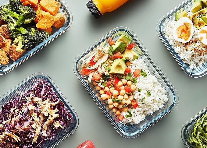M MCIRCO [5-Packs, 36 Oz Glass Meal Prep Containers with Snap Locking Lids Glass Food Containers,Airtight Lunch Container,Microwave, Oven, Freezer and Dishwasher (4.5 Cup)
