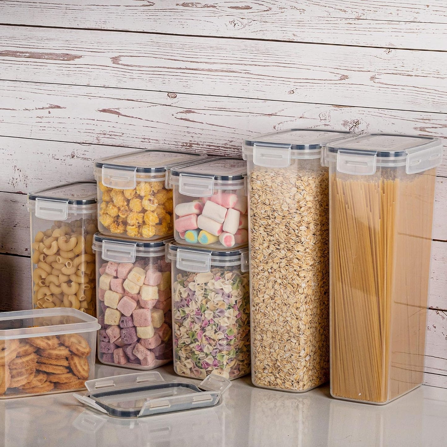 Airtight Food Storage Containers with Lids, Vtopmart 24 pcs Plastic Kitchen and Pantry Organization Canisters for Cereal, Dry Food, Flour and Sugar, BPA Free, Includes 24 Labels,Black