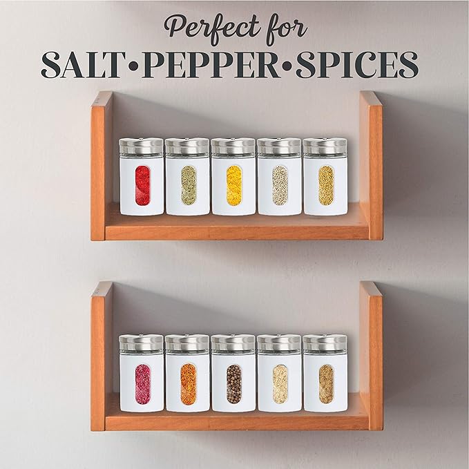 White Salt Pepper Shakers Retro Spice Jars Glass - Set of 2