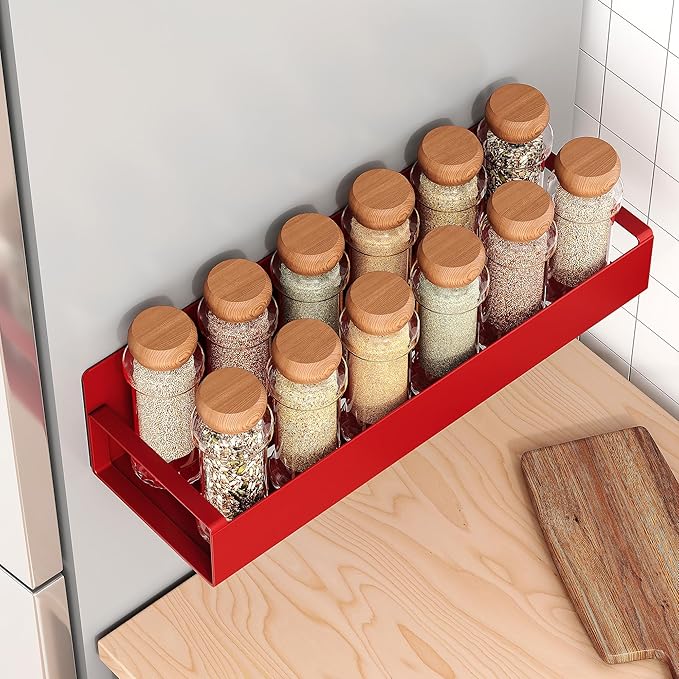 4 Pack Moveable Fridge Magnetic Spice Racks,Metal Red