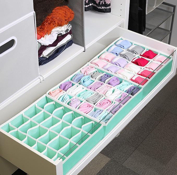 Simple Houseware Sock Drawer Organizer for Dresser/Closet/Bedroom, 3 Pack, Turquoise