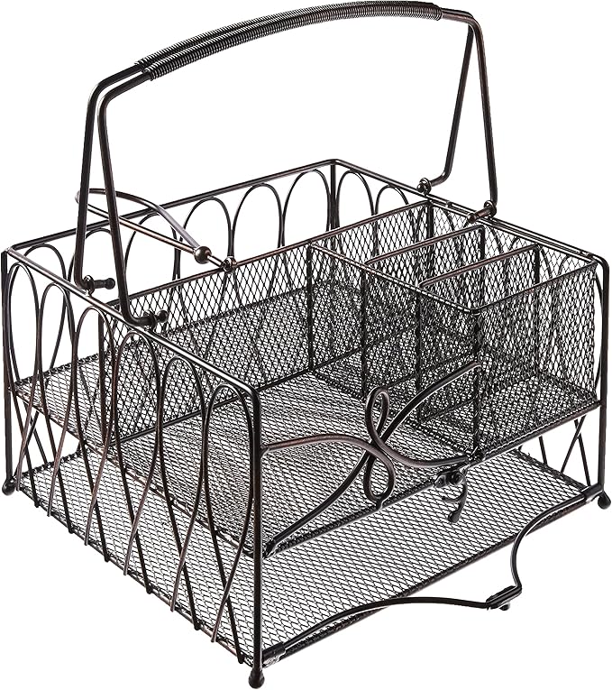 Gourmet Basics by Mikasa Loop Picnic Plate Napkin and Flatware Storage Caddy, Large, Antique Black