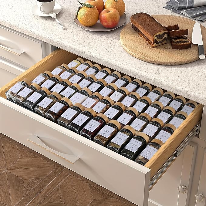 Spice Drawer Organizer - 48 Pack Transparent Acrylic Spice Rack (Jars not included)