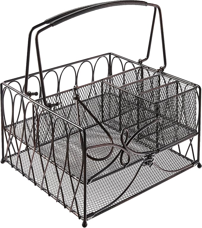 Gourmet Basics by Mikasa Loop Picnic Plate Napkin and Flatware Storage Caddy, Large, Antique Black