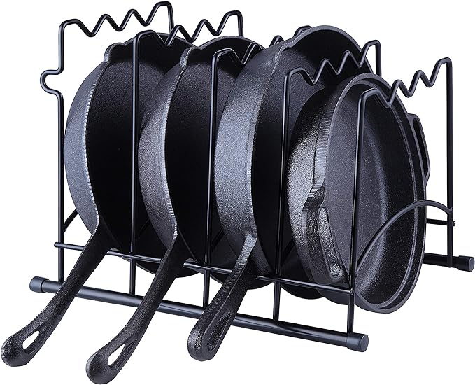 SunnyPoint Metal Heavy Duty Kitchen Countertop Cabinet Pantry Pan, Pot Lid, and Pot Organizer Rack Holder, 9.25 x 10.4 x 13.25 Inch, Black