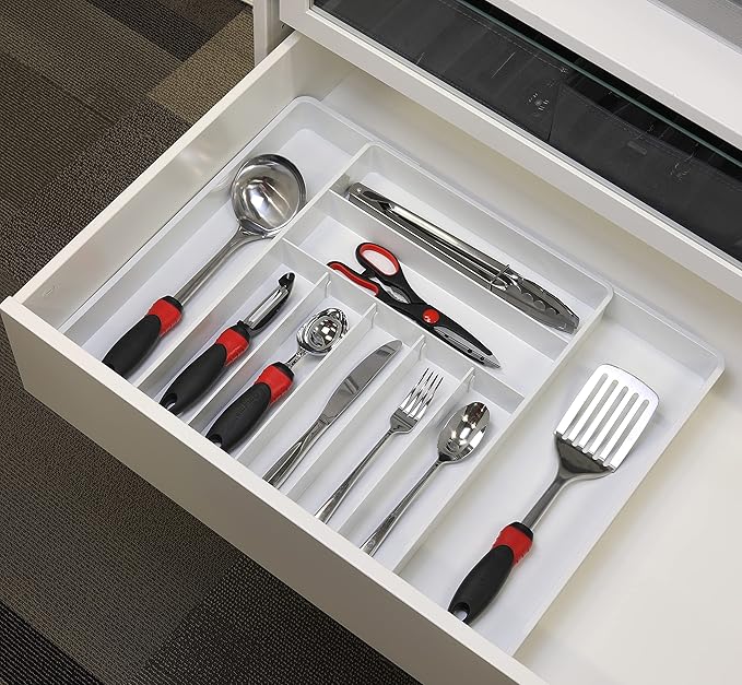 Simple Houseware Expandable Kitchen Drawer Flatware Organizer, White