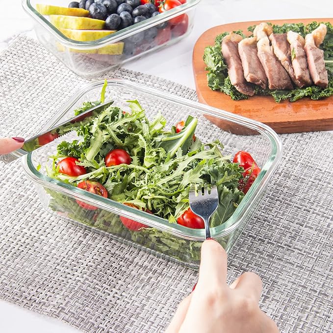 10 Pack Glass Food Storage Containers, Glass Meal Prep Containers with Lids Leak Proof, Microwave & Freezer Safe (34oz & 12oz)