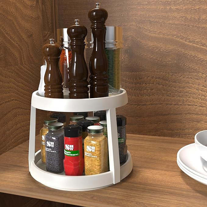 Simple Houseware 2 Tier Turntable Lazy Susan Multifunctional Organizer, Maple