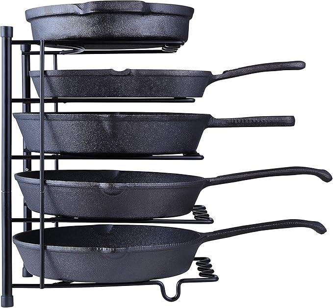 SunnyPoint Metal Heavy Duty Kitchen Countertop Cabinet Pantry Pan, Pot Lid, and Pot Organizer Rack Holder, 9.25 x 10.4 x 13.25 Inch, Black