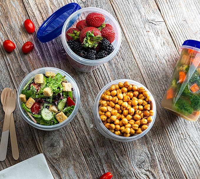 Twist Top Deli Containers Food Storage Containers Blue Screw on Lid Reusable Stackable Leakproof Airtight, pack of 10-32 oz containers