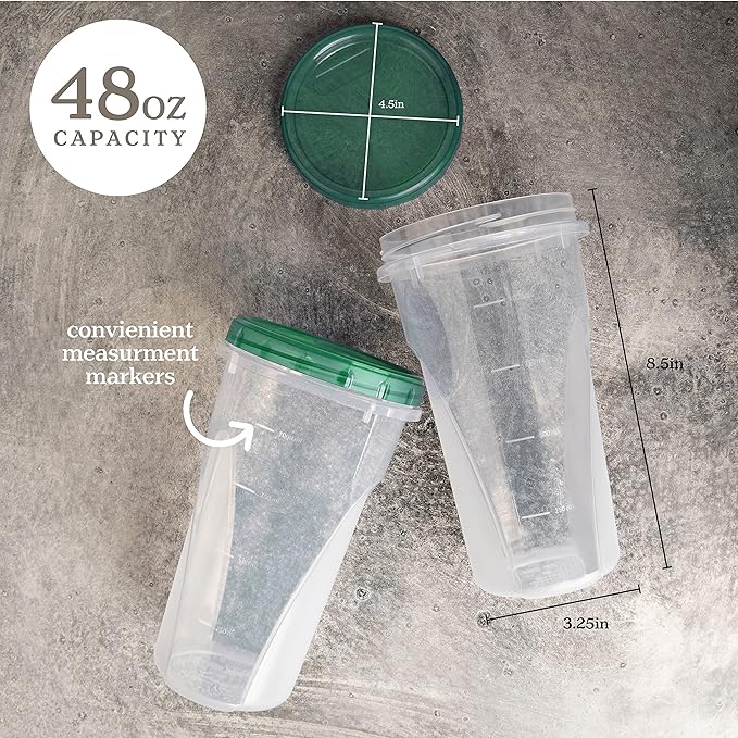 PLASTICPRO 48 Ounce Twist Top Deli Containers Clear bottom With Green Top Twist on Lids Reusable, Stackable, Food Storage Freezer Container Pack of 4
