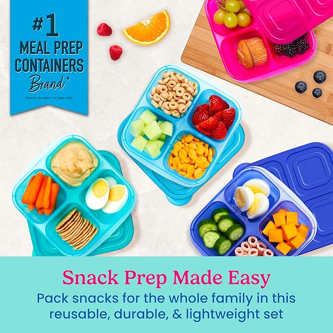 Bentgo Easyboxes 4-Compartment Snack Containers - 8-Piece Set with 4 Trays & 4 Custom-Fit Lids to Seal in Freshness - Reusable Food Storage & Meal Prep Bento BPA-Free Containers (Jewel Brights)