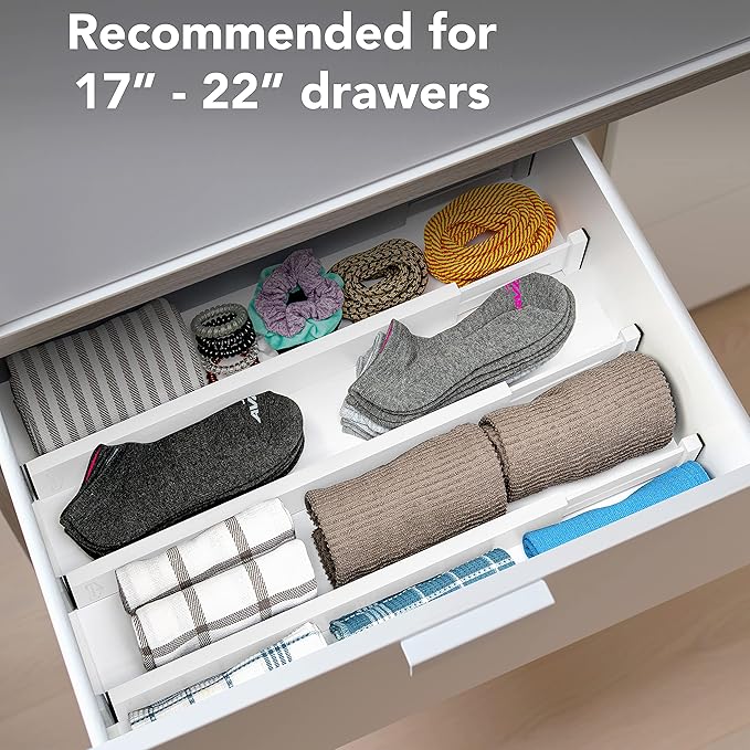 Homemaid Living Bamboo Drawer Dividers Adjustable & Expandable, Kitchen Drawer Organizer, Ideal for Silverware, Dresser Drawer Organizer or Bedroom & Bathroom Drawer Organizer (4pk, White)