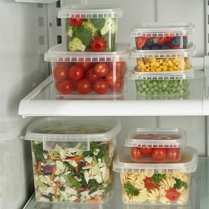 Decony 64 oz. Square Clear Deli Food Storage Containers With Lids Airtight Tamper evident system easy stackable saver shape Restaurant Take Out/Freezer microwave and dishwasher safe - 10 sets