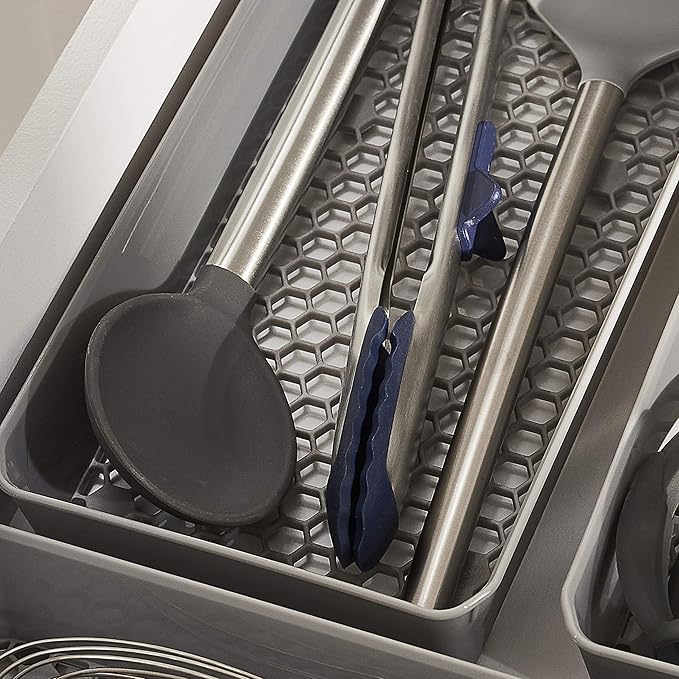 Spectrum Diversified Hexa Drawer Organizer Tray Modern Kitchen Cutlery, Utensil, Silverware Holder, Cabinet Storage, Set of 3, Stone Gray
