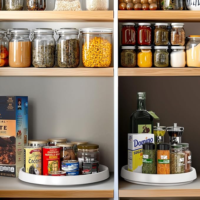 Simple Houseware Lazy Susan Spice Organizer Rotating Rack Tray, 4-Pack (2 Medium 10'', 2 Large 12'')