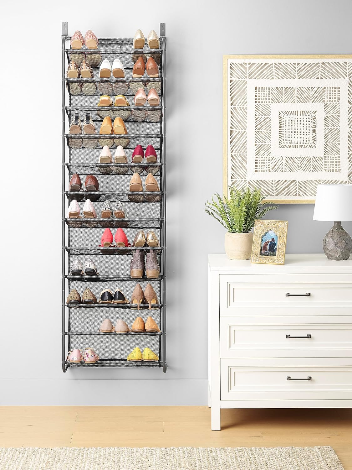 Whitmor Over the Door Shoe Organizer - Holds up to 36 Pairs of Shoes - Metal & Mesh - White