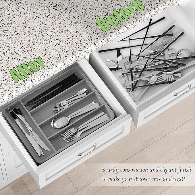 Simple Houseware 5 Compartments Kitchen Drawer Flatware, Gray