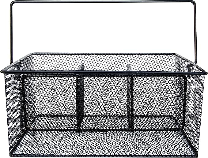 Utensil Caddy -Silverware Caddy for Parties, Spoon Holder, Buffet Organizer for Condiments, Napkin, Forks, Knives -Stainless Steel Flatware Caddy for Home, Picnics or Entertaining Evens (Black)