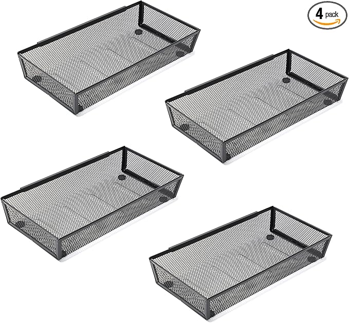 Silverware Organizer ,Mesh Cutlery silverware Tray for Drawer,Tool tray organizer,Utensil Flatware Tableware Organizer for Kitchen,Office,with Non-slip,Fits Standard Drawer,(6x12 IN) 6PSC,Black
