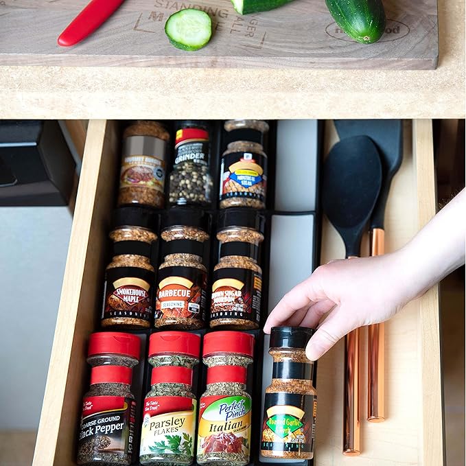 Spice Drawer Organizer | 3 Tier Kitchen Spice Rack Organizer for Drawer | Non-Skid storage Tray