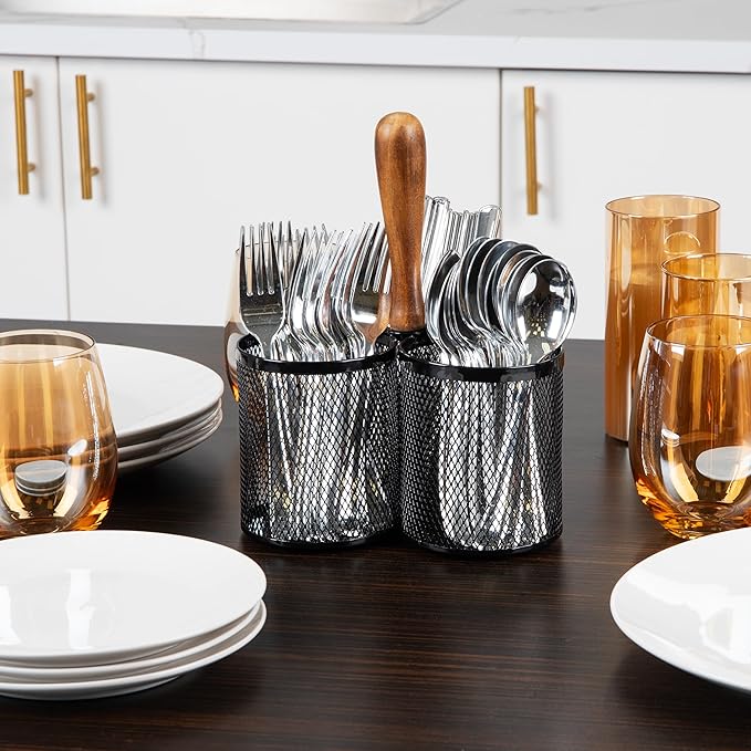 Mind Reader Utensil Holder, Silverware Organizer, Caddy, Cutlery Holder, Kitchen, Metal Mesh, 7.5"L x 7.5"W x 9.75"H, Black